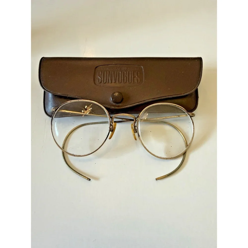 VTG American Optical Ful-Vue 12K GF Wire Rim Eyeglass Frames Cable Temples &Case
